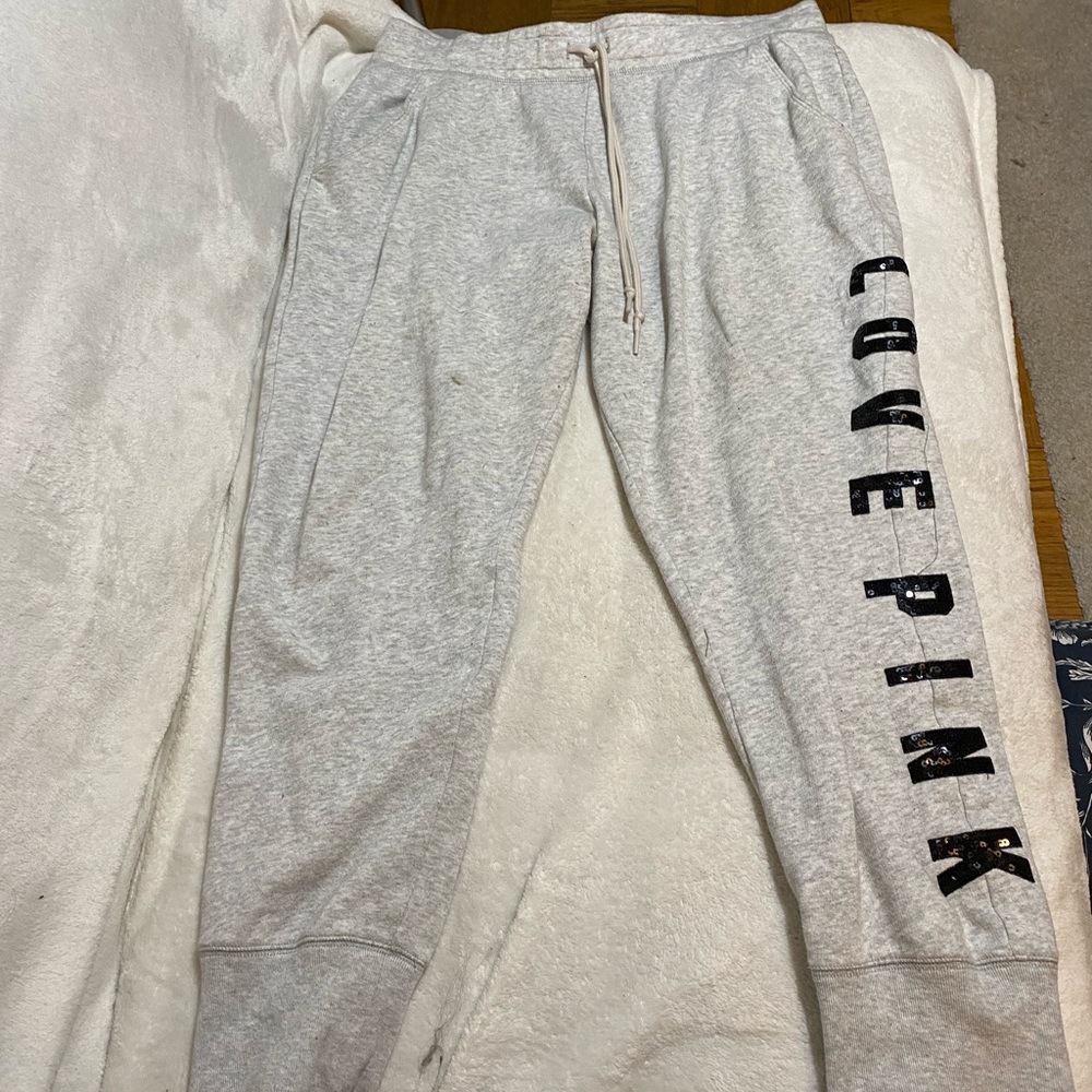 🌸 Large Victorias Secret PINK Bling Lounge Skinny Jogger Pant Sweatpants